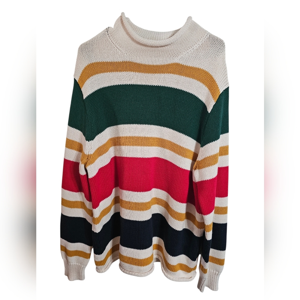 J.Crew Men's Large Striped Cotton Roll-Neck Sweater Archival Heritage Iconic - Picture 2 of 7